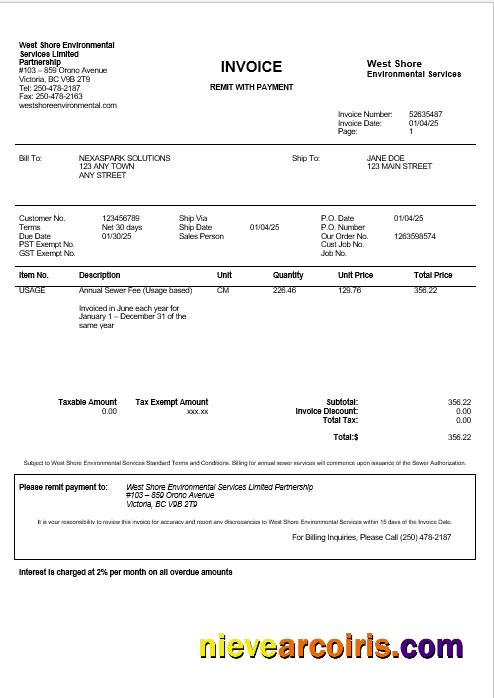 USA WEST SHORE business utility bill